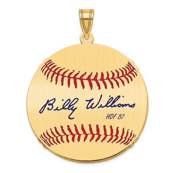 14K Gold Plated Billy Williams Signature LG Enamel Baseball Pendant